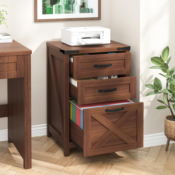 Vertical File Cabinet with 3 Drawers for Home Office, Walnut