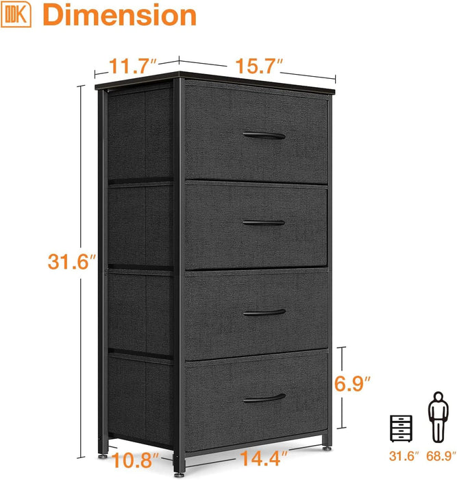 Dresser for Bedroom with 4 Storage Drawers, Small Dresser Chest of Fabric Drawers with Sturdy Steel Frame, Wood Top, Black