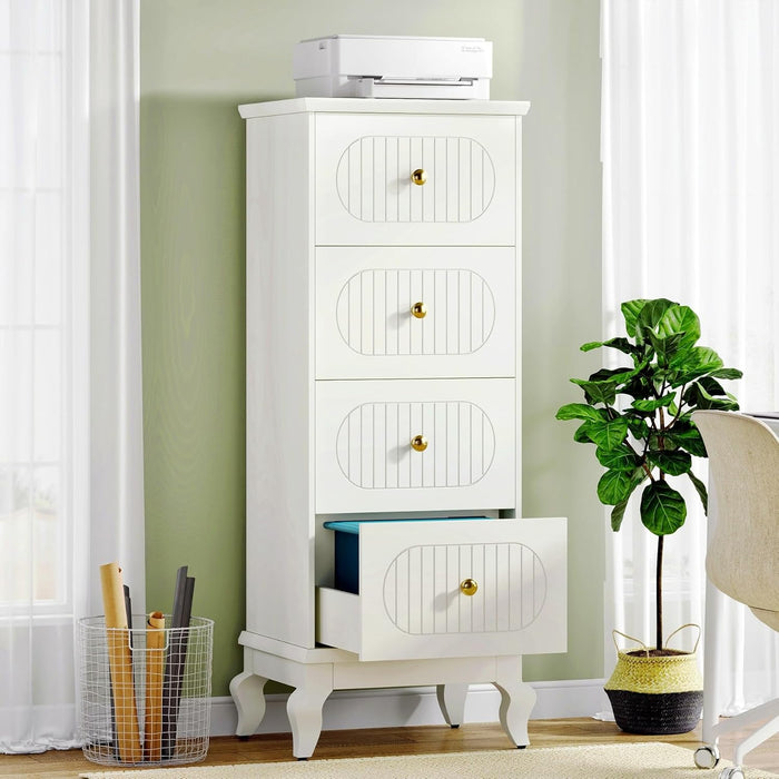 White Wooden File Cabinet, 4 Drawers, Adjustable