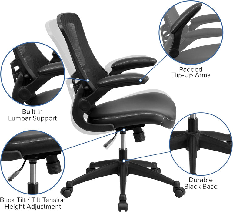 Kelista Mid-Back Swivel Office Chair with Adjustable Seat Height, Ergonomic Mesh Desk Chair with Leathersoft Seat, Black