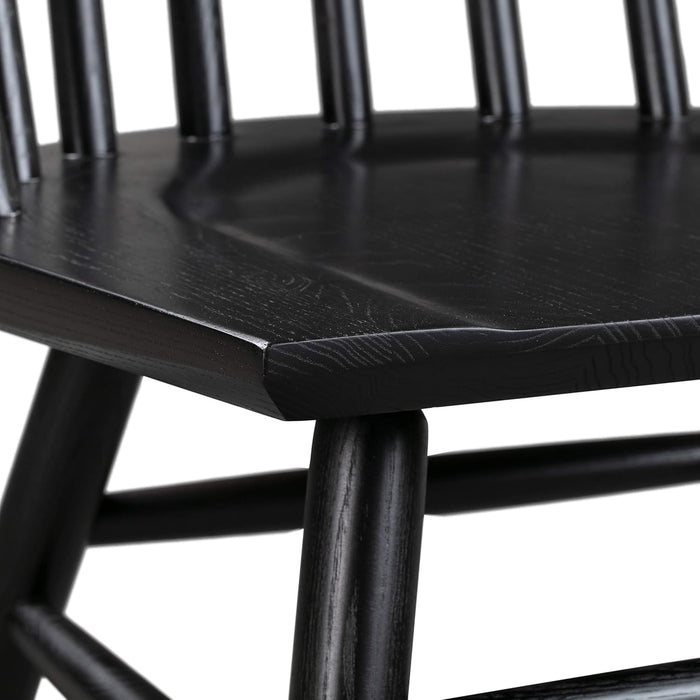 Talia Windsor Dining Chair, 35” High, Solid Ash Wood, Black Finish, Modern Farmhouse Kitchen & Dining Room Chair