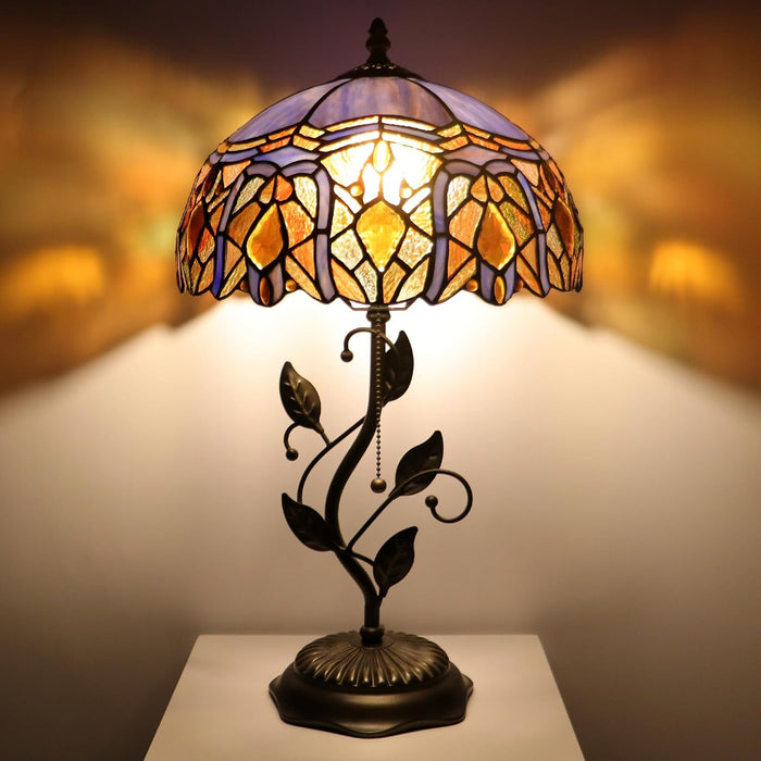Tiffany Style Purple Jewelry Baroque Stained Glass Table Lamp 19 Inch