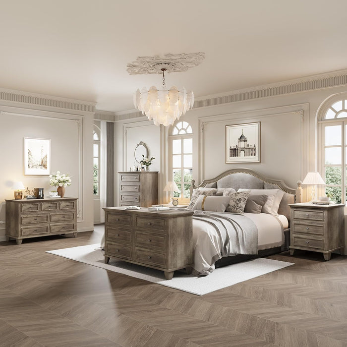 Dresser for Bedroom, 6 Drawer Wide Dresser Storage Organizer, Modern Wooden Chest of Drawers with Metal Handles for Hallway, Entryway, Home Office, Grey