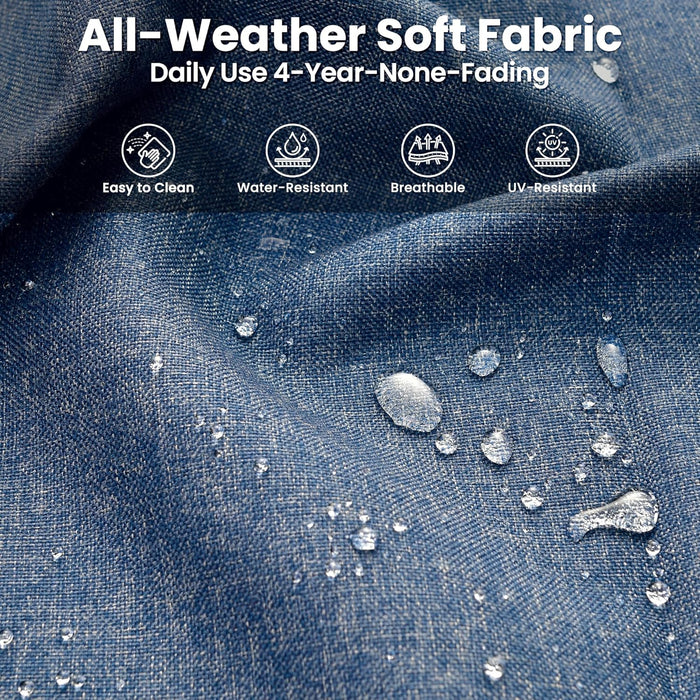 7-Pieces Patio Furniture Set with 42 Inch Fire Pit Table Swivel Chairs, Outdoor Wicker Sofa Couch Gliders Rocker, Modern High Back Conversation Set, Grey Rattan, Denim Blue