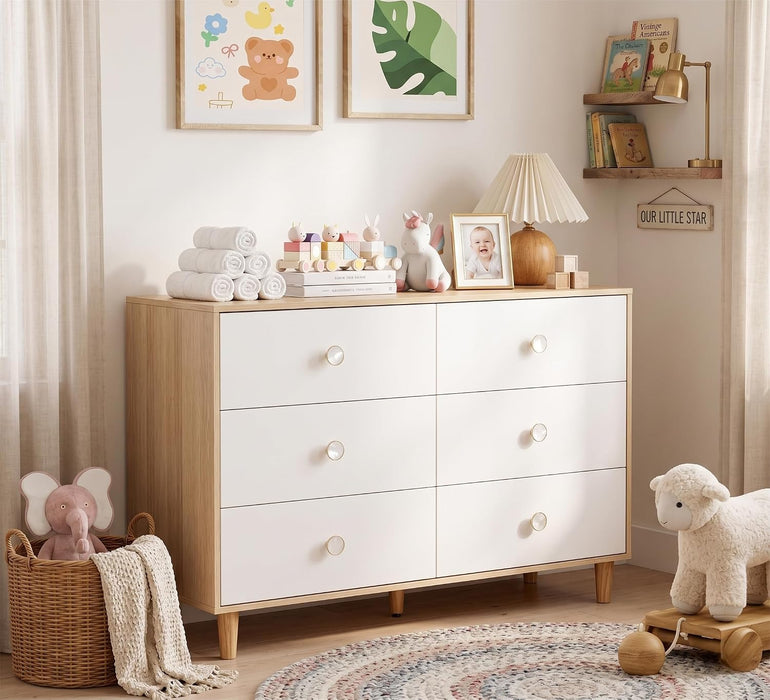 White Baby Dresser for Bedroom, 6 Drawer Organizer for Closet Storage