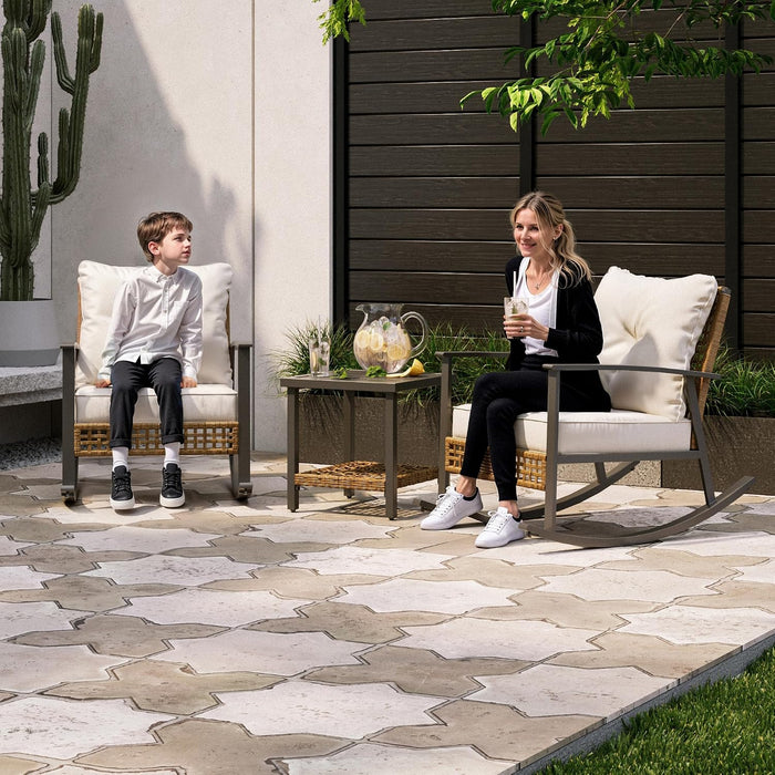 3-Piece Outdoor Rocking Chairs Bistro Set, Rattan Patio Furniture