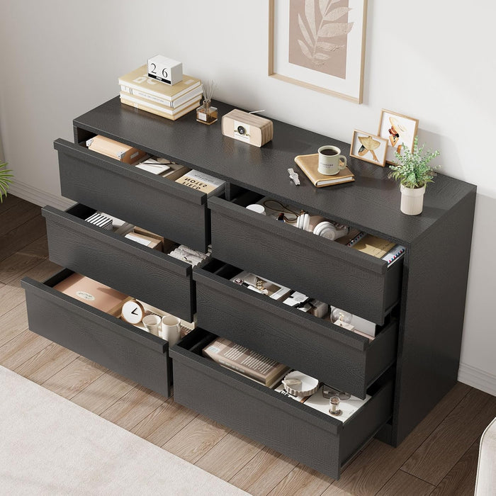 6 Drawer Dresser for Bedroom, 47In Wide Natural Oak 6 Chest of Drawers with Large Storage, Wooden Dresser Organizer Closet for Living Room, Entryway, Nursery