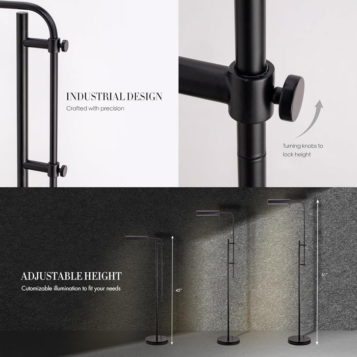 Cedric Adjustable Pharmacy Floor Lamp - Industrial Design for Reading, Crafting, Work - 10W LED, Height 45-61 Inches - Ideal for Living Room, Bedside, Office - Black