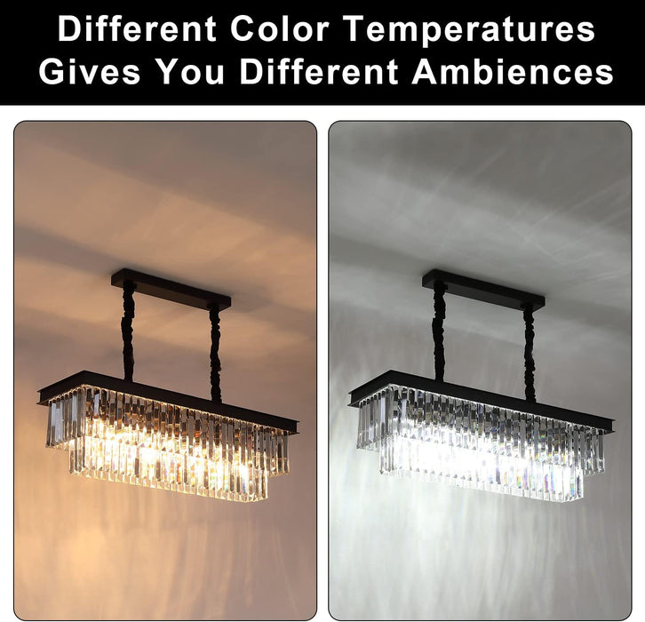 Crystal Chandelier for Dining Room,Rectangular Black Chandelier Modern Rectangle Pendant Light Fixtures for Kitchen Island L33” K9 Contemporary Long Chandelier