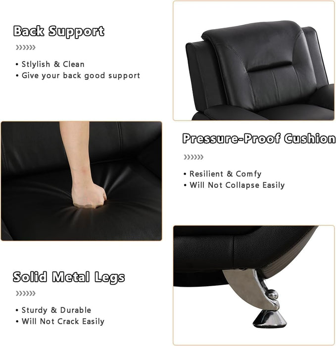 Contemporary Living Room Furniture Set, Faux Leather Sofa Set for Living Room/House/Bedroom/Office/Apartment (Black-B, Loveseat), F45&F46