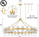 48 Inch Gold Wagon Wheel Chandelier with Crystal Shade, 48 Lights, Modern Farmhouse Style, Ideal for Dining Room, Kitchen, Entryways