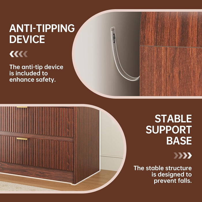 Fluted 8 Drawers Dresser for Bedroom, 55" Wide Wooden Dresser with Metal Handle, Curved Profile Design, Modern Storage Organizer for Bedroom, Living Room, Hallway, Dark Walnut
