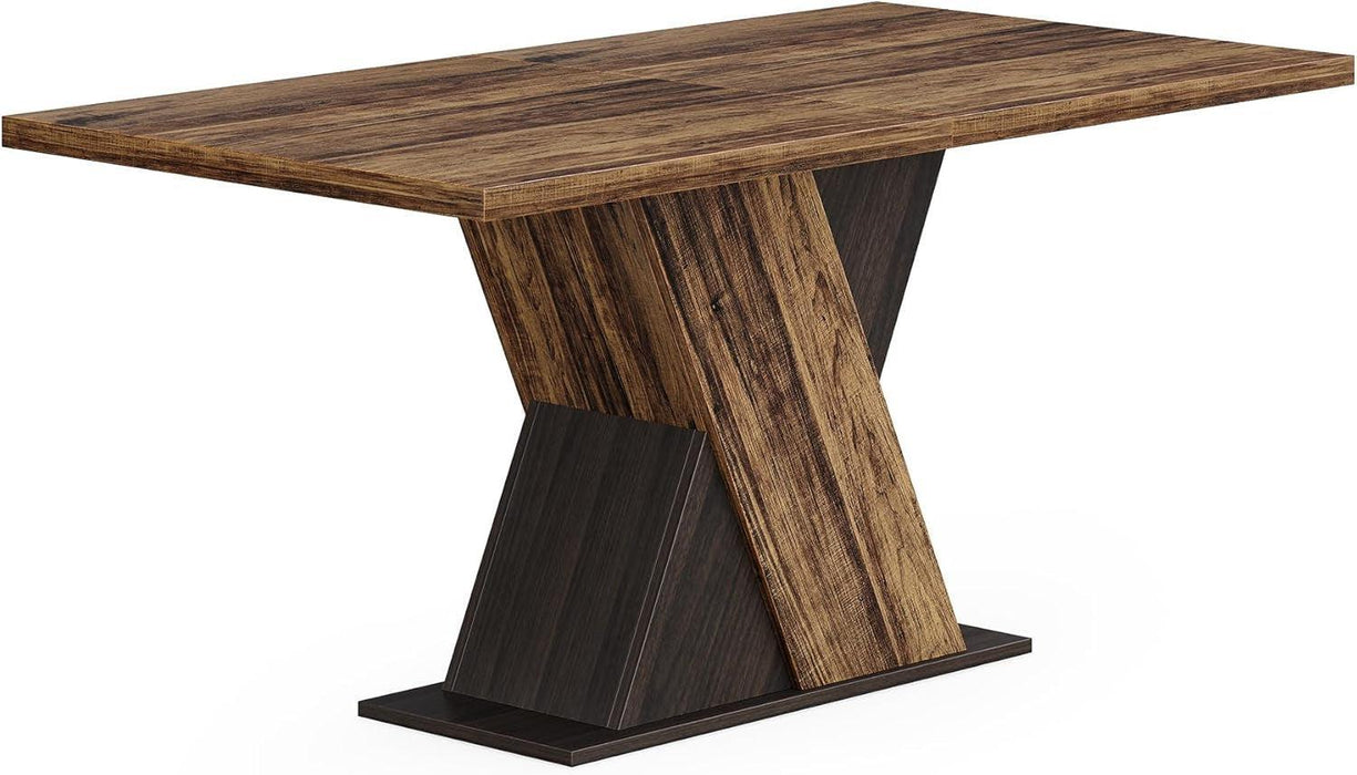55-Inch Dining Table for 6, Wooden Rectangle Kitchen Table, Large Dining Room Tables, Industrial Dinner Table with Heavy Duty Pedestal, Rustic Brown