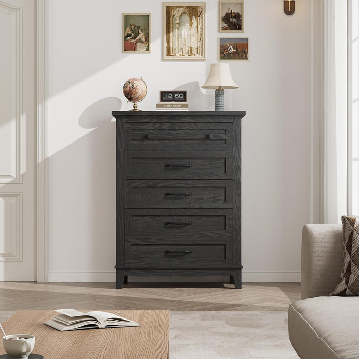 5 Dresser for Bedroom, 41.3 in Tall Vertical Drawer Dresser with Large Storage, Freestanding Wooden Closet Chest for Bedroom, Living Room, Black