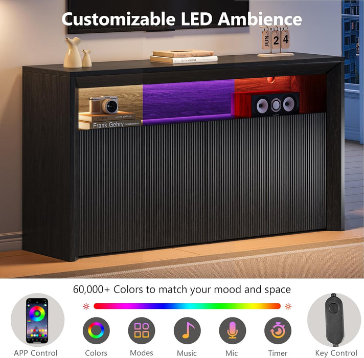 TV Stand for Tvs up to 85 Inch, Wood Entertainment Center with Open & Adjustable Storage, Mid Century Modern TV Media Console with LED Lights for Living Room, Bedroom, Dark Grey