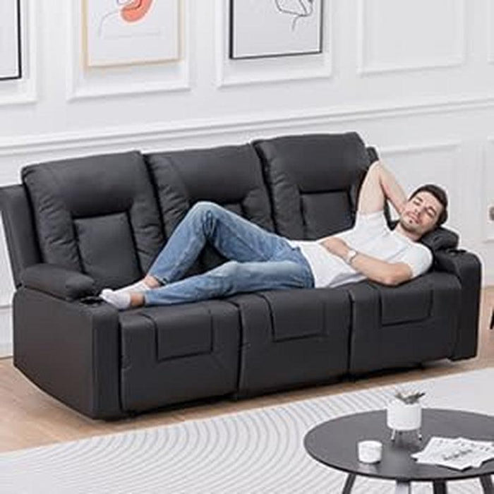 Recliner Chair Set, Furniture 3PC Bonded Leather Recliner Set Living Room Set, Sofa, Recline Chair (Black,Living Room Set 3)
