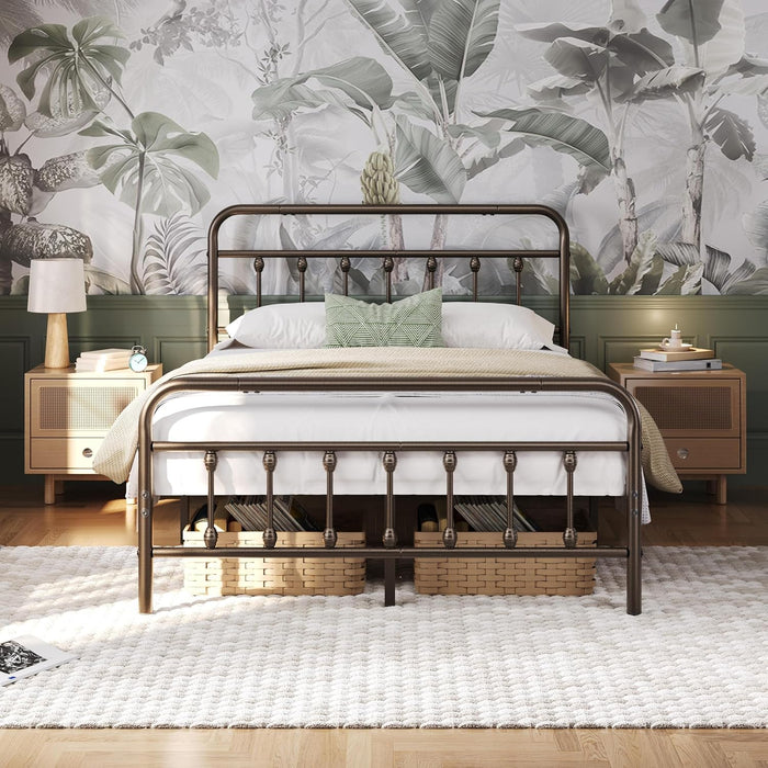 Queen Metal Platform Bed Frame, Victorian Headboard & Footboard