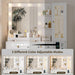 Vanity Desk with Mirror and Lights, White Makeup Vanity Mirror with Lights Desk with 5 Drawers, Jewelry Organizer& LED Glass Cabinet, 3 Light Mode Dressing Table Set for Girls, Women