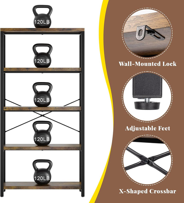 5-Tier Adjustable Heavy Duty Bookshelf
