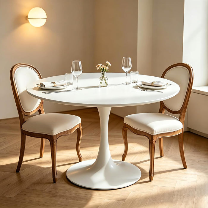 42 Inch round Dining Table for 4, White Tulip Dining Table with Thickened Tabletop & Sturdy Metal Pedestal, Mid-Century Modern Kitchen Table for Dining Room,Living Room,Cafe (White)