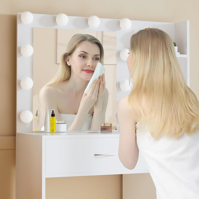 White Vanity Desk With Dimmable Hollywood Lighting