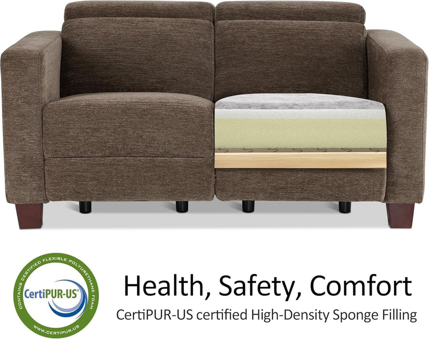 62.2'' Wall Hugger Power Loveseat Recliner Sofa with Adjustable Headrest and USB & Type C Dual Charge Ports for Living Room, Office (Fabric, HL198M1) (Coffee)