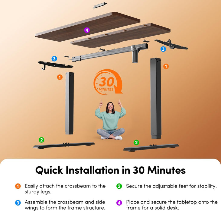 Standing Desk 48 × 24 Inch Electric Height Adjustable, Black Walnut