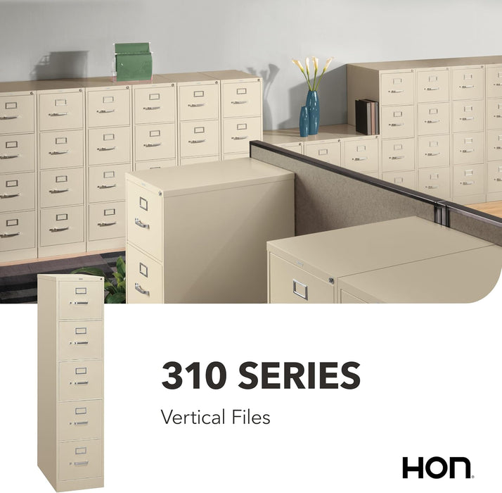 5 Drawer Vertical File Cabinet with Lock, Metal Filing Cabinets with 5 Drawer Letter File for Offices, Hanging Files, and Vertical Letters, 26.5" Deep, Putty