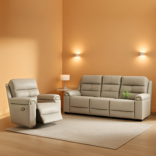 Genuine Leather Recliner Couch Set, Power Reclining Sofa Set 3 Pieces Top Grain Leather Sofa with Built in USB Port for Living Room(Light Grey) (Sofa+Loveseat+Chair)