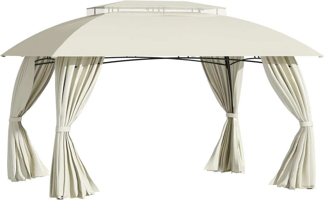 10' X 13' Outdoor Gazebo Patio Gazebo Canopy, Double Vented Roof, Steel Frame, Curtain Sidewalls, Sun Shade Shelter for Garden, Lawn, Backyard, Deck, Beige
