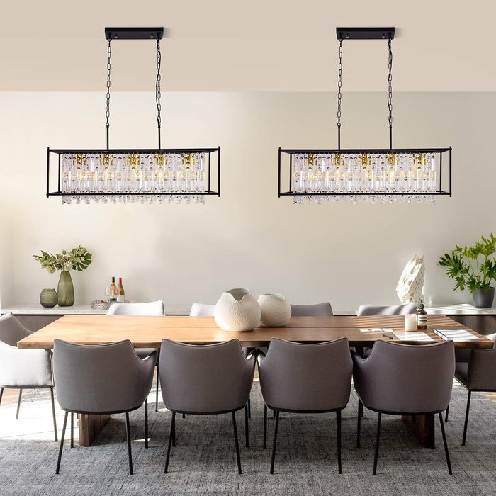 35.4 Inch Black Crystal Pendant Chandelier Dimmable