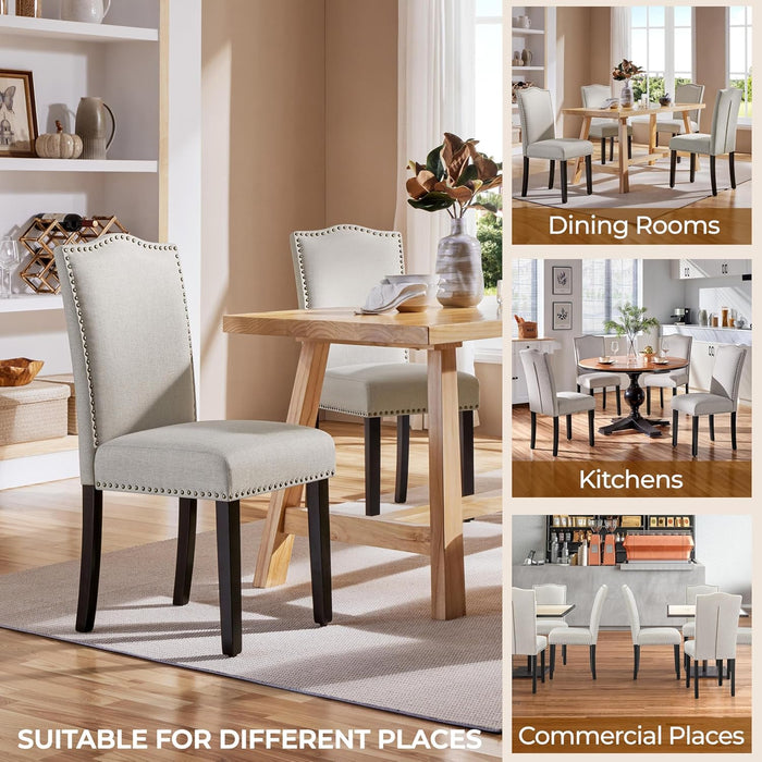 Dining Chairs Set of 2 Modern Kitchen Chairs with Fabric Upholstered Seat and Solid Wood Legs for Home Kitchen, Beige