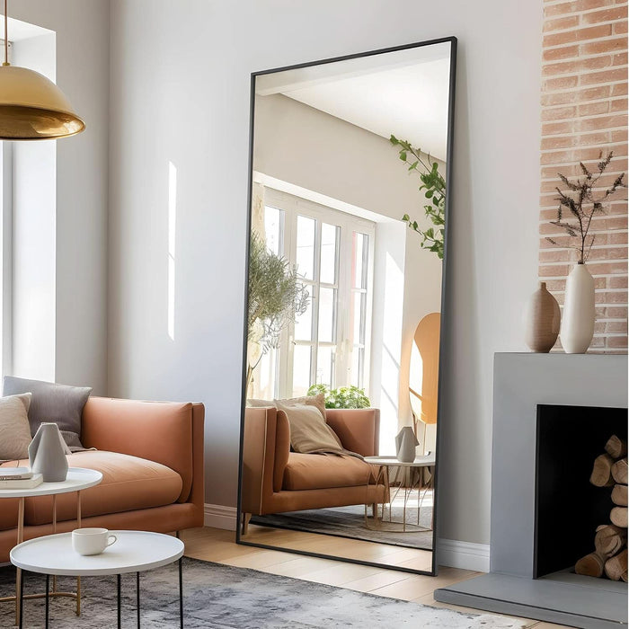 71"X34" Large Mirror Full Length Mirror Aluminum Alloy Frame Floor Mirror Wall-Mounted Mirror for Living Room, Bedroom, Hanging or Leaning against Wall, Black