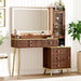 Vanity Desk with 35.12" HD Lighted Mirror, 46.85" Big Modern Vanity Desk with Mirror and Lights, Makeup Vanity with 7 Drawers and Storage Shelves and Charging Station, Walnut