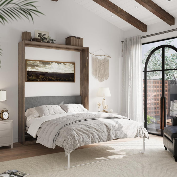 Modern Queen Size Murphy Bed, Hidden Foldable Wall Cabinet Bed Frame with Wood Slat, Space-Saving, No Spring Box Required, Brown