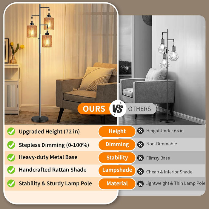 72 Inch Boho Floor Lamp HandwovenShade DimmableLighting