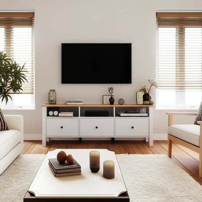White TV Stand, Entertainment Center for Tvs up to 55"/60"/65", Modern Media Console with 3 Cabinets for Living Room