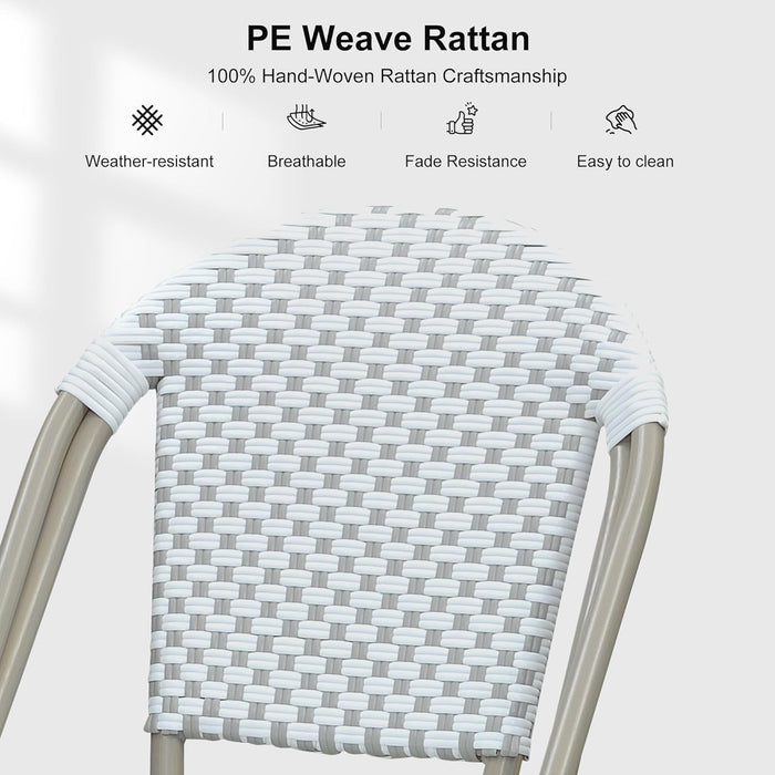 French Bar Stools Set of 2 Champagne Print Finish Outdoor Bar Stools with Back Rattan 27'' Patio Bar Stool for Pool Garden Kitchen Outdoor Barstool, White&Grey