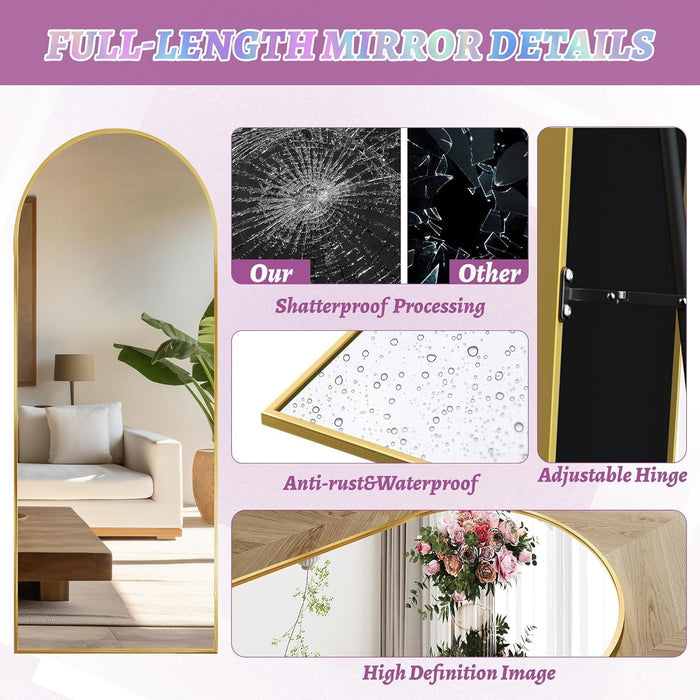 Floor Mirror, 78"×38" Full Length Mirror with Stand for Bedroom Living Room, Gold