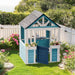 Wooden Playhouse, Outdoor Kids Playhouse with Sink, Stove, Cookware, Flowerpot Holders, Snack Bar, Cottage Play House for Backyard, Blue