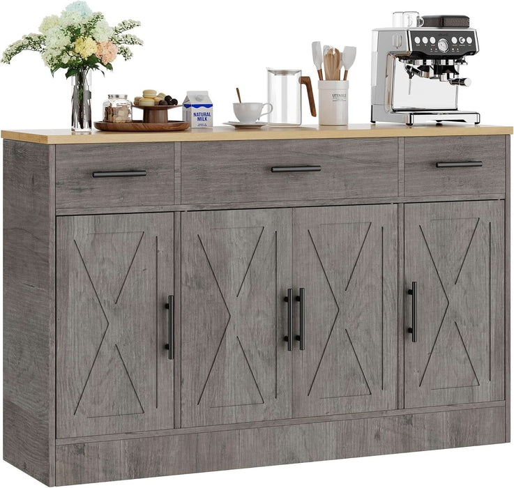 53.4" Buffet Cabinet, Kitchen Storage Sideboard, Gray