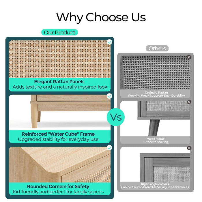 Oak 54Inch UltraLarge Handcrafted Rattan Dresser Cabinet