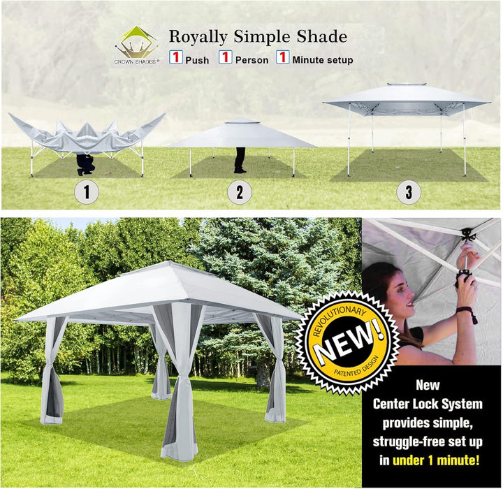 13X13 Pop up Gazebo, Canopy Tent, Gazebos on Clearance - Outdoor Gazebo for Backyard & Patio Furniture - Carpa Pop up Tent with Wheeled Sto-N-Go Cover Bag (White)