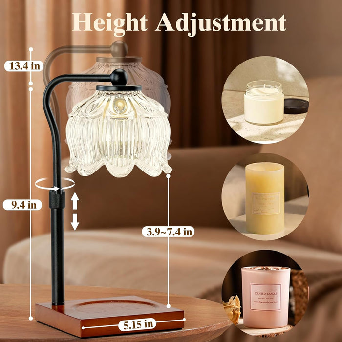 Candle Warmer Lamp with Timer, Dimmable Candle Warmer for Jar Candles, Gifts for Women Mom, Height Adjustable Wax Melt Warmer, House Warming Birthday Gift, New Home Decor, Walnut Wood