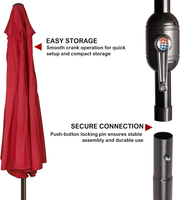 9' Outdoor Patio Umbrella, Outdoor Table Umbrella, Yard Umbrella, Market Umbrella with 8 Sturdy Ribs, Push Button Tilt and Crank