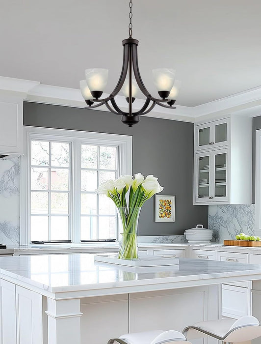 24 Inch Chandelier Featuring Frosted Alabaster Glass