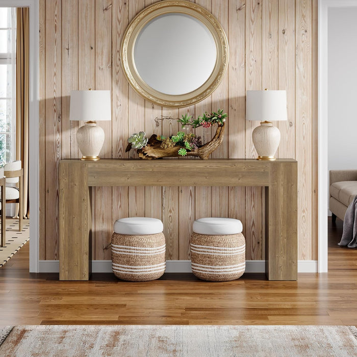 63-Inch Long Console Table, Farmhouse Narrow Sofa Table behind the Couch for Living Room, Entryway, Hallway, Foyer, Natural Brown