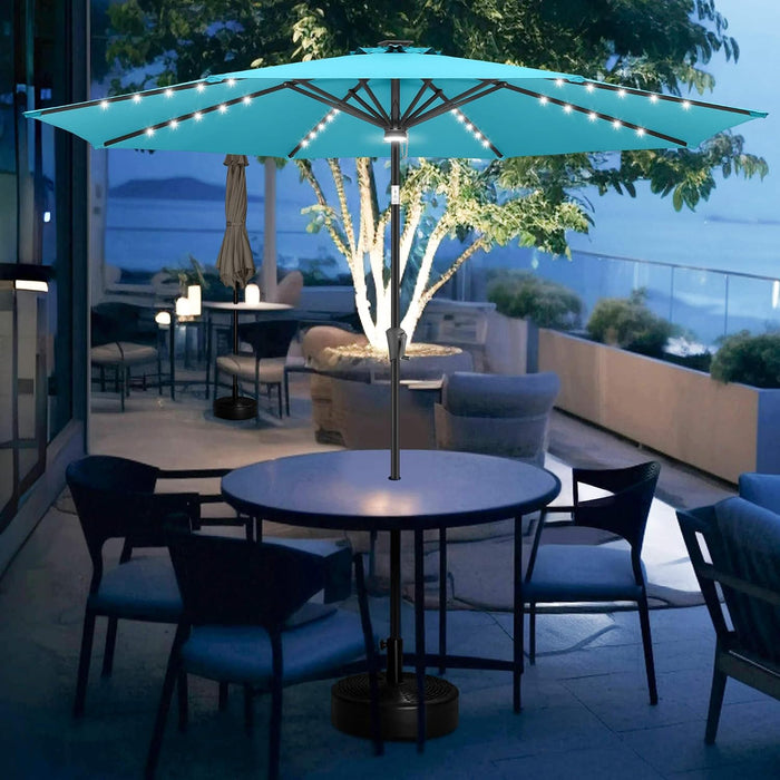 Solar Patio Umbrella with a Centre Light, 9 FT Aqua Blue