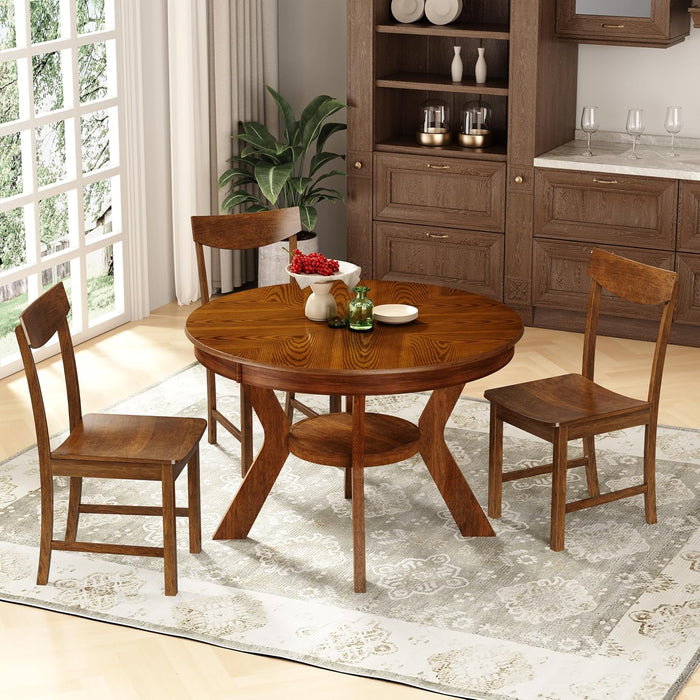 43.7In-59In Solid Wood Frame round Extendable Dining Table for 4-8, Modern Kitchen Oval Dining Table with Wooden Pedestal Base, Unique Wood Grain with Storage Shelf for Kitchen Living Room