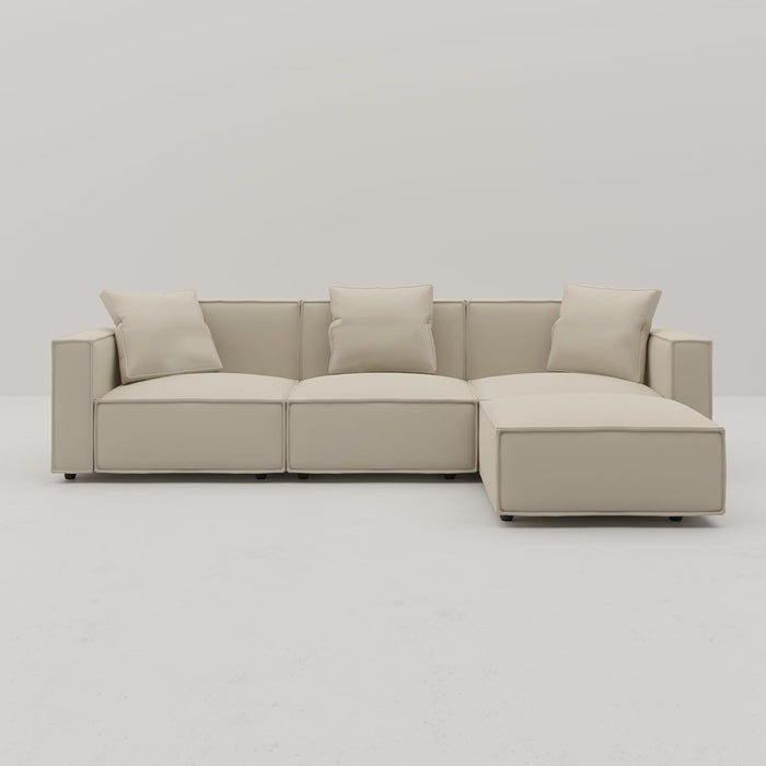 Luxury Modular Sectional Living Room Sofa Set, Modern Minimalist Style Couch with Ottoman and Chaise, L-Shape, Cream